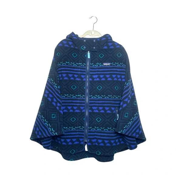 Patagonia Women's Synchilla Fleece Poncho Cape Aztec Full Zip Hooded Size M/L - Picture 2 of 9